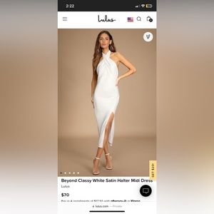 NWT Lulu’s “Beyond Classy White Satin Halter Midi Dress”